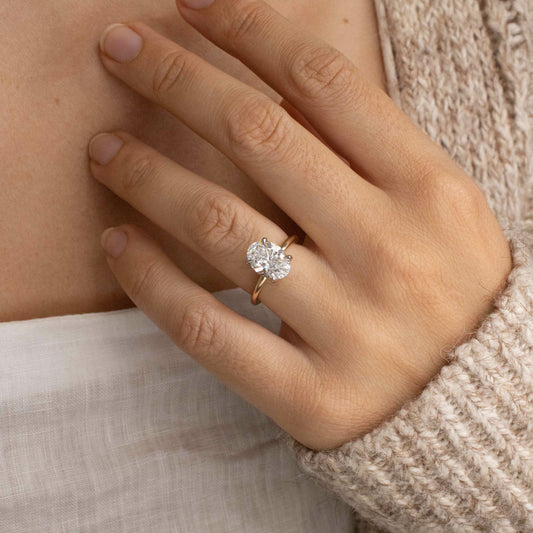 2.65 Carat Lab Grown Oval Diamond Kate Two Tone Hidden Halo Engagement Ring in Platinum