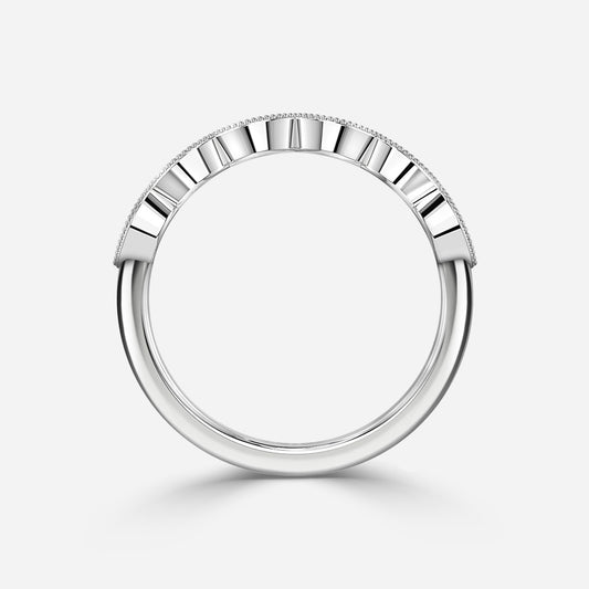 0.08 Carat Lab Grown Round Diamond Jade Milgrain Wedding Band in Platinum