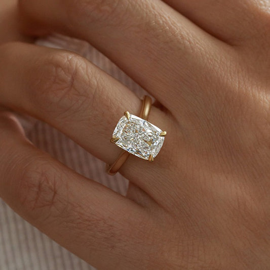 4.00 Carat Lab Grown Elongated Cushion Diamond Elongated Hidden Halo Bespoke Engagement Ring in 14K Yellow Gold
