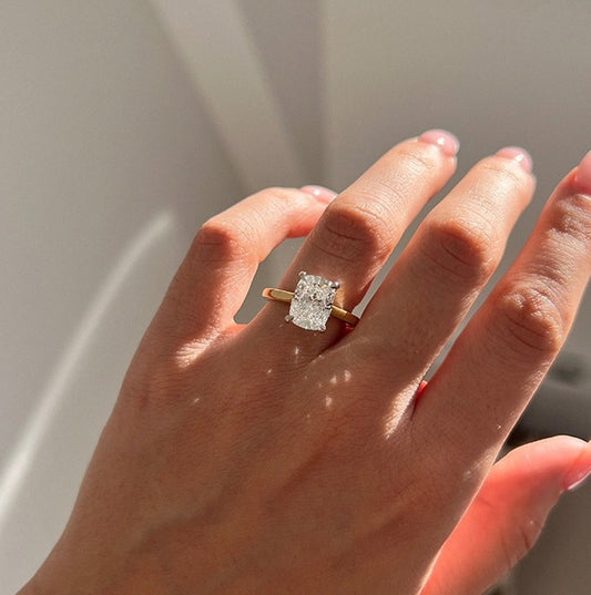 3.10 Carat Lab Grown Elongated Cushion Diamond Elongated Hidden Halo Two Tone Geraldine Engagement Ring in Platinum