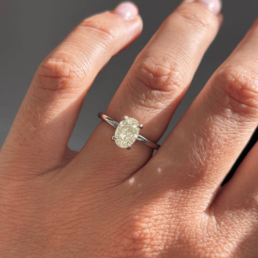1.60 Carat Lab Grown Oval Diamond Yellow Hidden Halo Kate Engagement Ring in Platinum