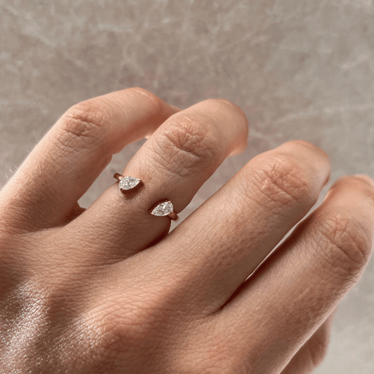 0.60 Carat Lab Grown Pear Diamond Toi Et Moi Stacking Engagement Ring in 14K Yellow Gold
