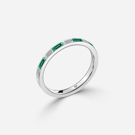 0.57 Carat Lab Grown Baguette Emerald Green Wedding Band in Platinum