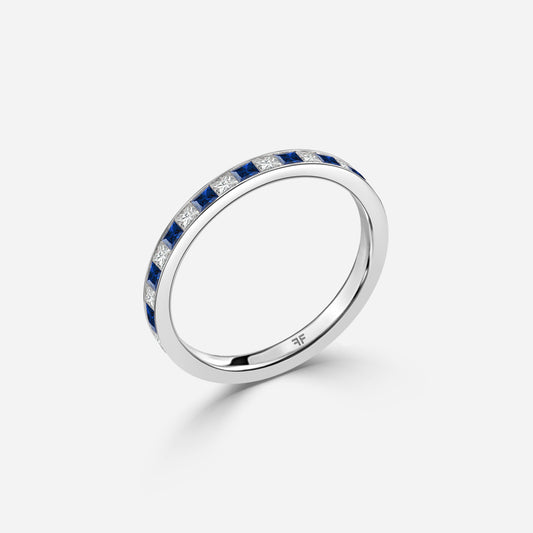 1.00 Carat Lab Grown Princess Sapphire Wedding Band in Platinum
