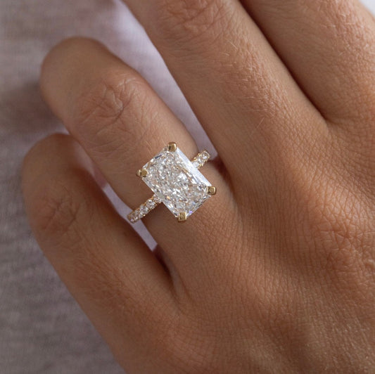 5.40 Carat Lab Grown Radiant Diamond Hidden Halo Sadie Engagement Ring in 14K Yellow Gold