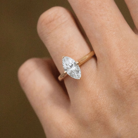 1.60 Carat Lab Grown Marquise Diamond Hidden Halo Geraldine Engagement Ring in 14K Yellow Gold