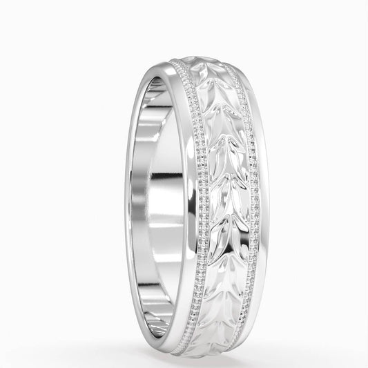 1.00 Carat Lab Grown Round Diamond Ares Carved Milgrain Gents Wedding Band in Platinum