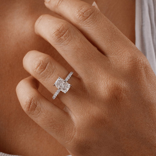 2.40 Carat Lab Grown Radiant Diamond Hidden Halo Band Sadie Engagement Ring in Platinum