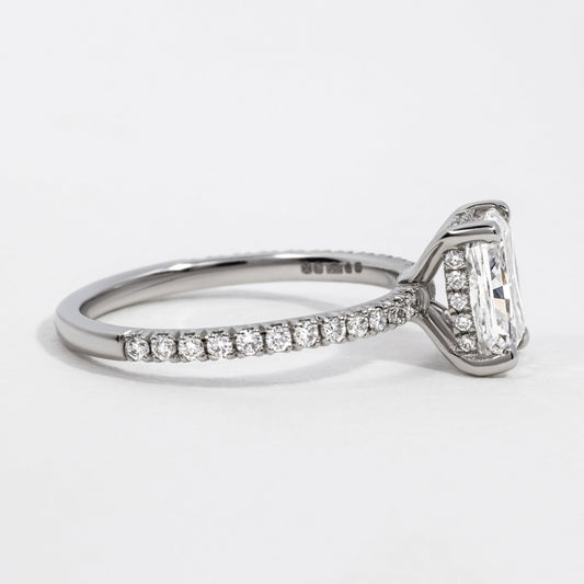 1.70 Carat Lab Grown Radiant Diamond Hidden Halo Engagement Ring in Platinum