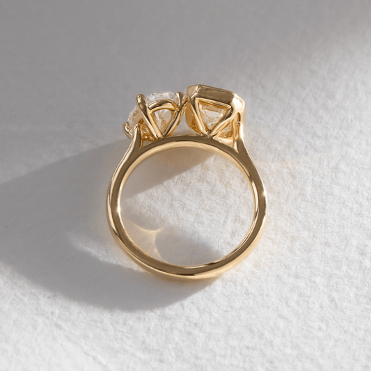 3.00 Carat Lab Grown Emerald Toi Et Moi Engagement Ring in 14K Yellow Gold