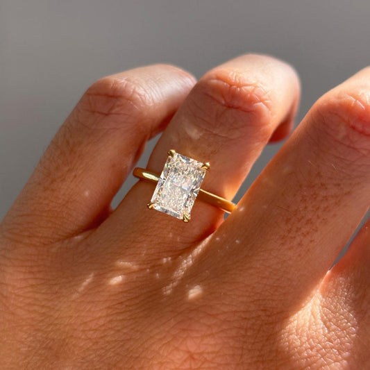 3.10 Carat Lab Grown Radiant Diamond Hidden Halo Geraldine Engagement Ring in 14K Yellow Gold