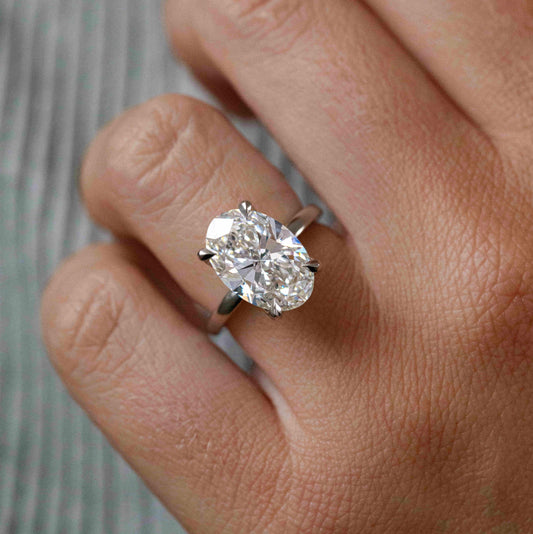 5.10 Carat Lab Grown Oval Diamond Hidden Halo Jennifer Engagement Ring in Platinum
