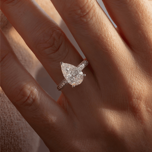 3.75 Carat Lab Grown Pear Diamond Hidden Halo Band Ishq Engagement Ring in Platinum