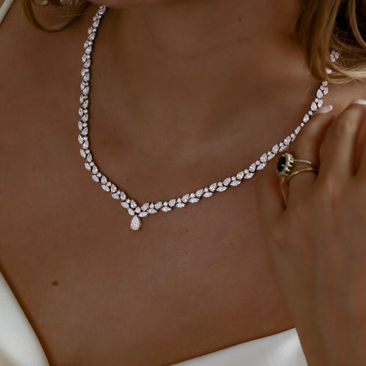 23.00 Carat Lab Grown Round, Pear And Marquise Diamond Necklace in 14K White Gold