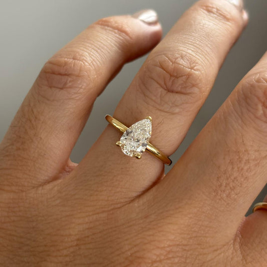 1.30 Carat Natural Pear Diamond Hidden Halo Kate Engagement Ring in 14K Yellow Gold