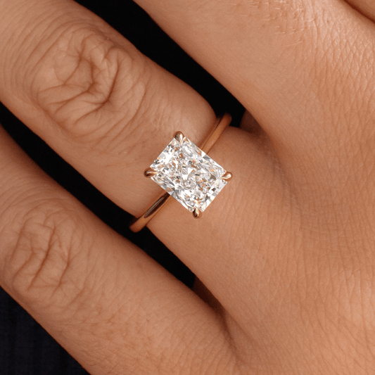2.10 Carat Lab Grown Radiant Diamond Hidden Halo Juliette Engagement Ring in 14K Yellow Gold