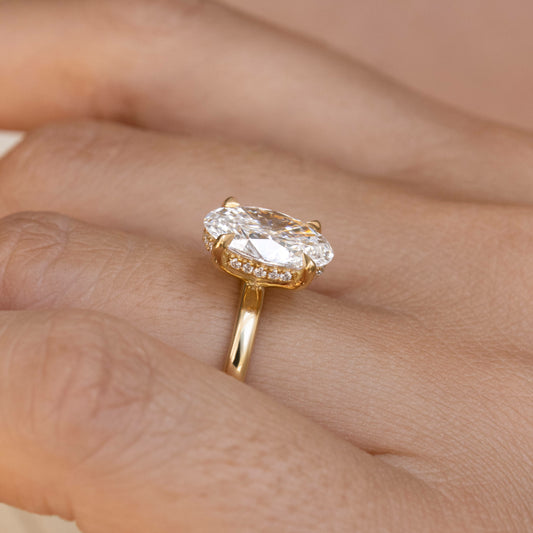 2.85 Carat Lab Grown Oval Diamond Hidden Halo Kate Engagement Ring in 14K Yellow Gold