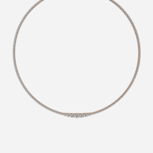 8.76 Carat Lab Grown Round Diamond Graduated Tennis Necklaces Necklace in 14K Rose Gold