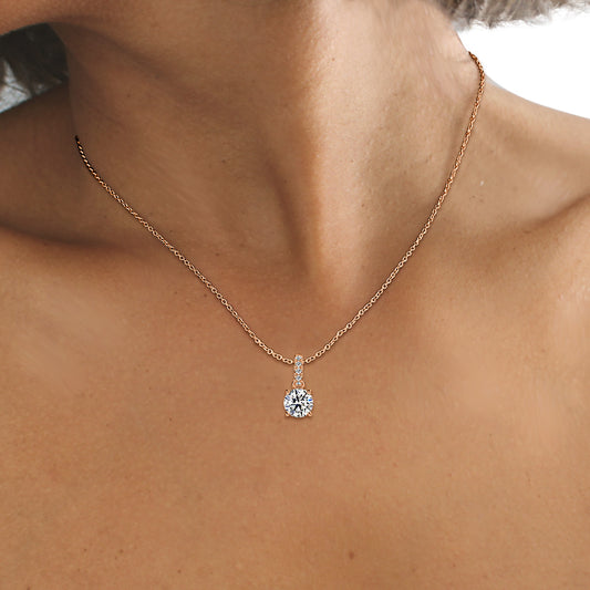 0.05 Carat Lab Grown Round Diamond Yara With Pave Bail Pendant in 14K Rose Gold