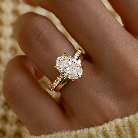3.55 Carat Lab Grown Oval Diamond Hidden Halo Band Sadie Engagement Ring in 14K Yellow Gold