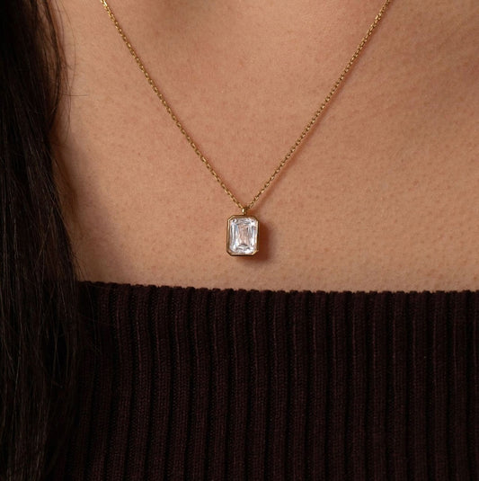 2.01 Carat Lab Grown Modified Radiant Cut Diamond Modified Bezel Pendant in 14K Yellow Gold