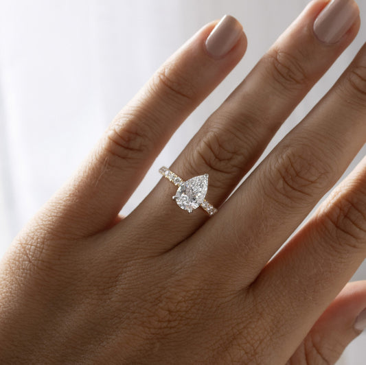 1.90 Carat Lab Grown Pear Diamond Sadie Two Tone Hidden Halo Engagement Ring in Platinum