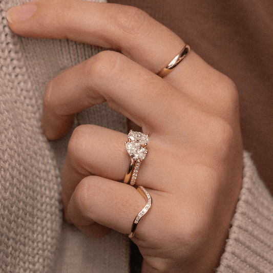 2.96 Carat Lab Grown Pear Diamond Toi Et Moi Engagement Ring in 14K Yellow Gold