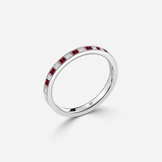 0.50 Carat Lab Grown Princess Ruby Wedding Band in Platinum