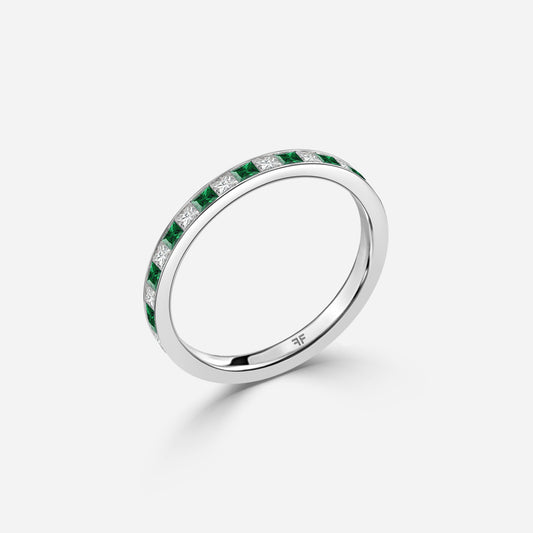 1.00 Carat Lab Grown Princess Emerald Wedding Band in Platinum