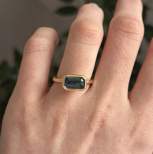 2.12 Carat Natural Emerald Natural Teal Bezel Set Sydney Engagement Ring in 14K Yellow Gold