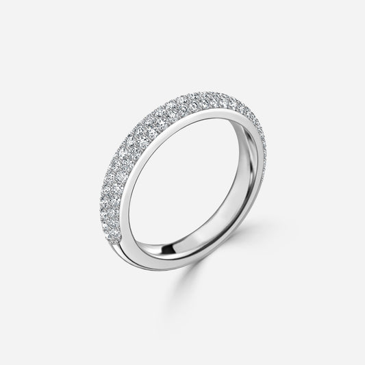 1.00 Carat Lab Grown Round Diamond Three Row French Pave Set Wedding Band in Platinum