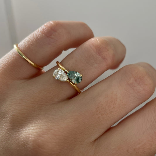 1.16 Carat Lab Grown Pear Diamond Toi Et Moi Ring Engagement Ring in 14K Gold