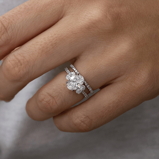2.00 Carat Lab Grown Oval Diamond Aurora Trilogy Engagement Ring in Platinum