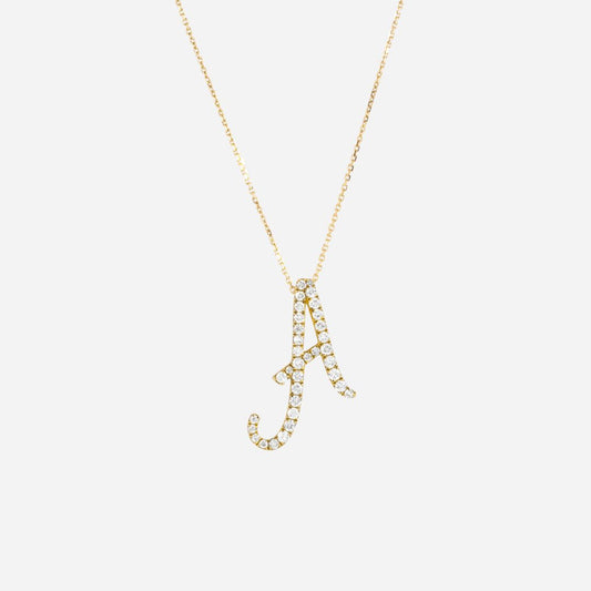 0.21 Carat Natural Round Diamond Initial Letter Earth Mined Pendant in 14K Yellow Gold