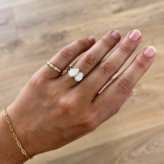 3.00 Carat Lab Grown Pear Diamond Toi Et Moi Ring Engagement Ring in 14K Gold