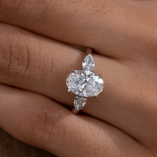 2.50 Carat Lab Grown Oval Diamond Nimi Trilogy Engagement Ring in Platinum