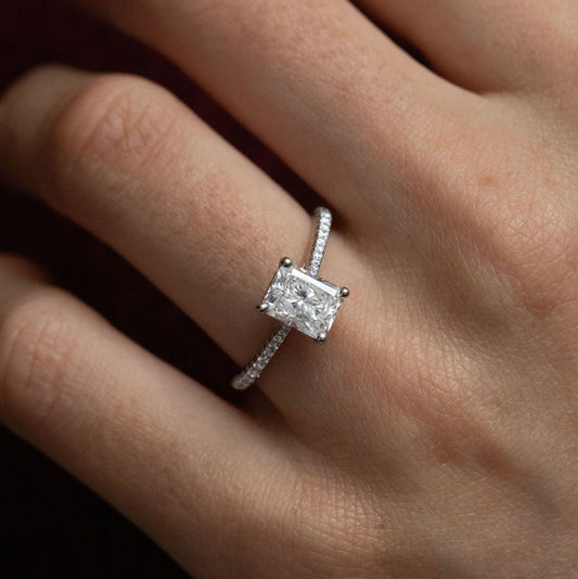 1.85 Carat Natural Radiant Diamond Natural Hidden Halo Aisha Engagement Ring in Platinum