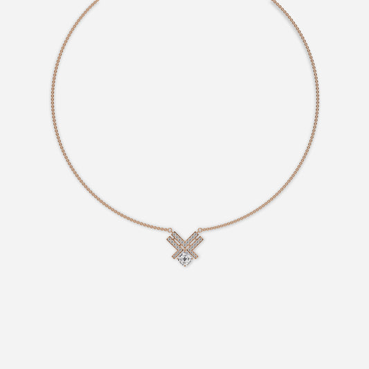 2.12 Carat Lab Grown Round And Cushion Diamond Xema Unique Necklace in 14K Rose Gold