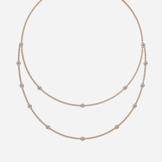 2.87 Carat Lab Grown Round Diamond Inch Necklace in 14K Rose Gold