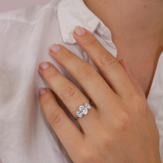 1.54 Carat Lab Grown Oval Diamond Trilogy Grow Engagement Ring in Platinum