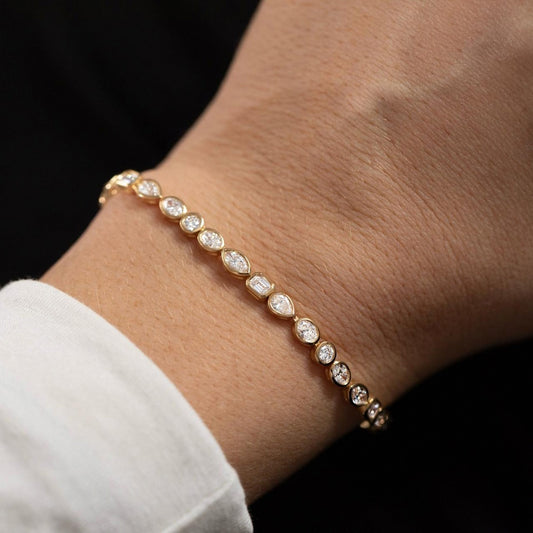 4.80 Carat Lab Grown Round, Oval, Marquise, Pear And Emerald Diamond Multi Bezel Set Bracelet in 14K Yellow Gold