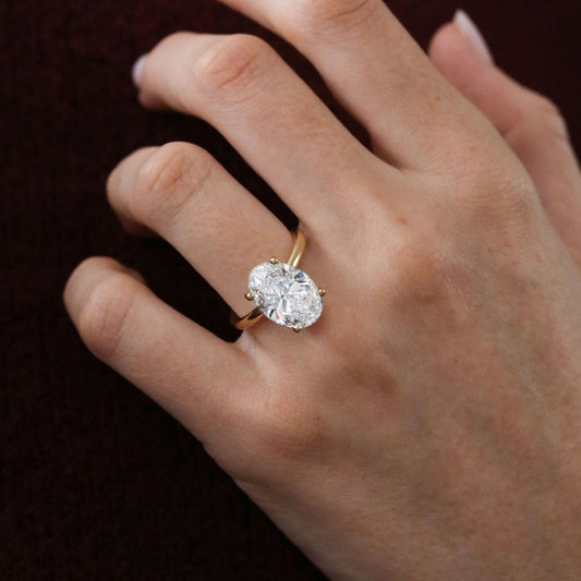 5.22 Carat Lab Grown Oval Diamond Hidden Halo Kate Engagement Ring in 14K Yellow Gold