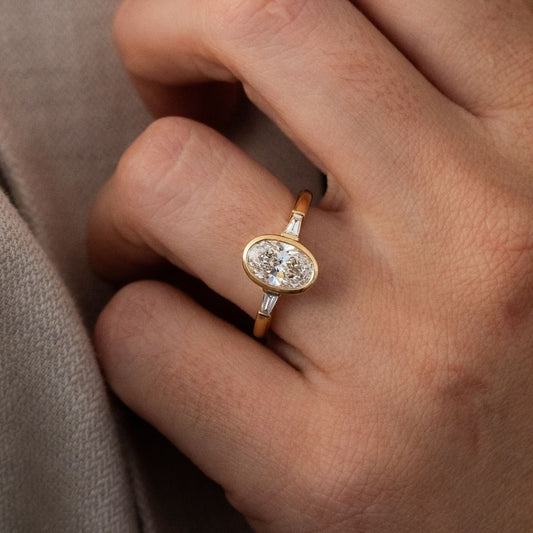 1.70 Carat Lab Grown Oval Diamond Bezel Set Ring Dawn Engagement Ring in 14K Yellow Gold