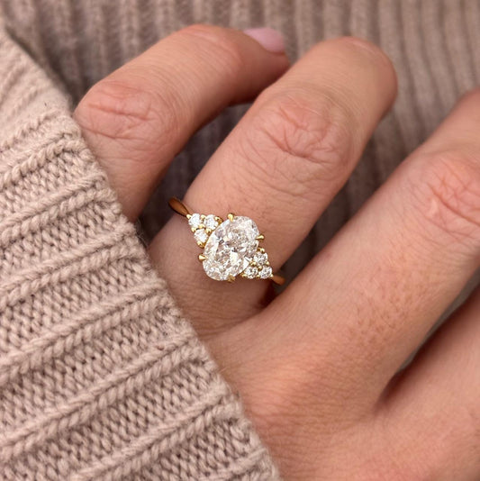 1.75 Carat Lab Grown Oval Diamond Trilogy Isabella Engagement Ring in 14K Yellow Gold