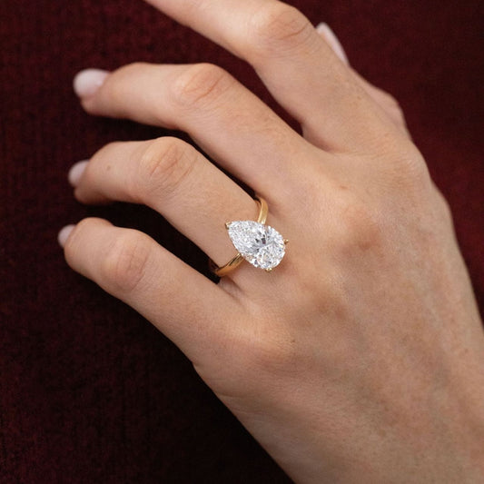 5.16 Carat Lab Grown Pear Diamond Hidden Halo Kate Engagement Ring in 14K Yellow Gold