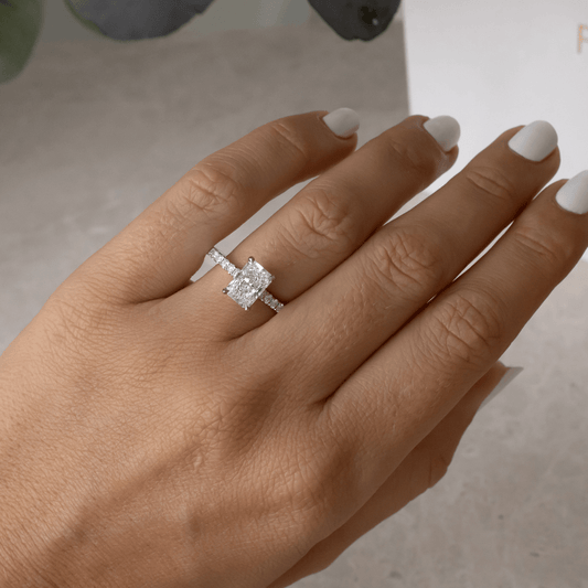 1.95 Carat Lab Grown Radiant Diamond Hidden Halo Band Aisha Engagement Ring in Platinum