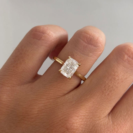 2.20 Carat Lab Grown Elongated Cushion Diamond Elongated Hidden Halo Geraldine Engagement Ring in 14K Yellow Gold