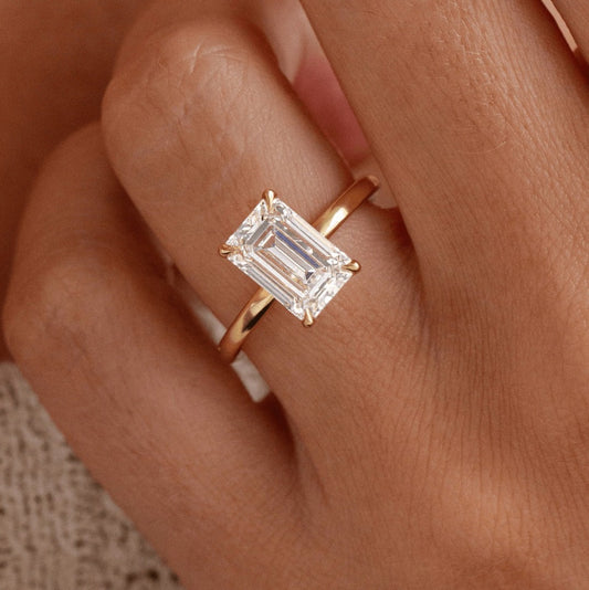 3.15 Carat Lab Grown Emerald Hidden Halo Kate Engagement Ring in 14K Yellow Gold
