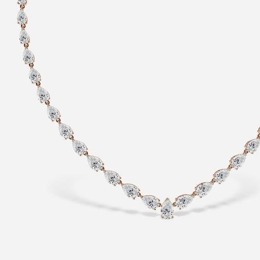12.72 Carat Lab Grown Pear Diamond Luxurious Necklace in 14K Rose Gold