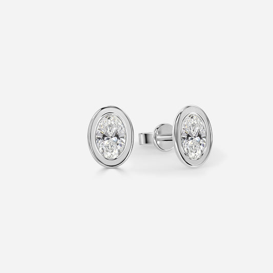 1.00 Carat Lab Grown Oval Diamond Bezel Set Earrings in Platinum